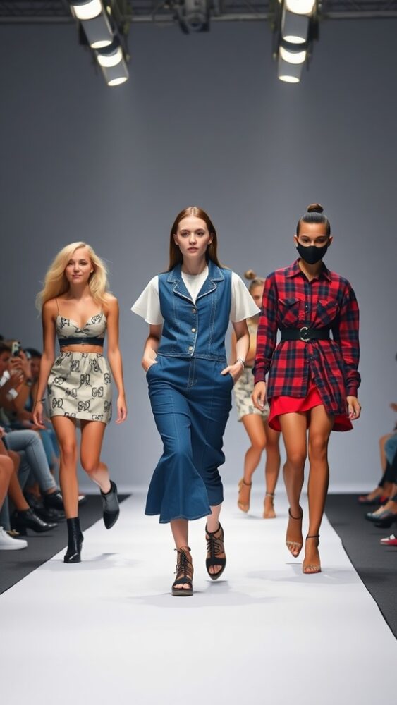 Models walking down a runway showcasing diverse fashion styles