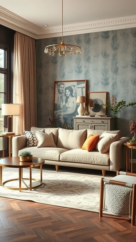 17 Stylish Small Apartment Living Room Ideas for 2025 2 A cozy small apartment living room featuring a beige sofa with colorful cushions, a wooden coffee table, and textured decor elements.
