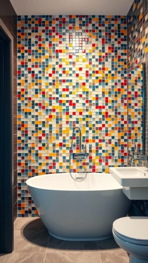 29 Elegant Wall Decor Ideas to Transform Your Space 11 Vibrant mosaic tile accent wall in a modern bathroom