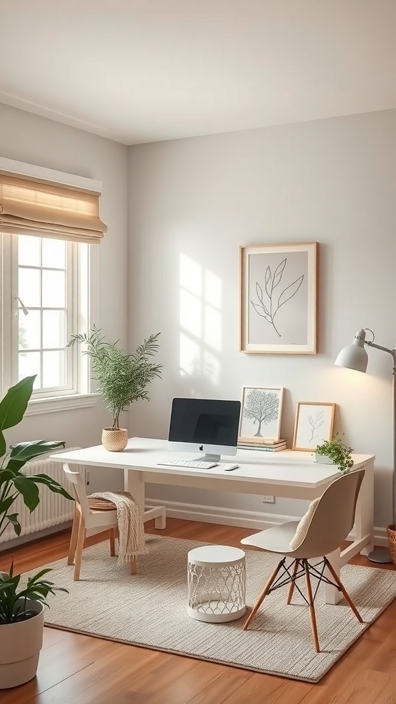 15 Inspiring Home Offices You'll Absolutely Adore 14 A serene home office with a minimalist desk, plants, and natural light.