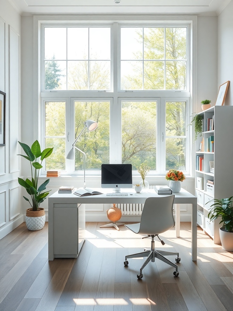 15 Inspiring Home Study Room Designs You'll Fall In Love With 6 Bright and airy home office with large windows, modern desk, and plants.