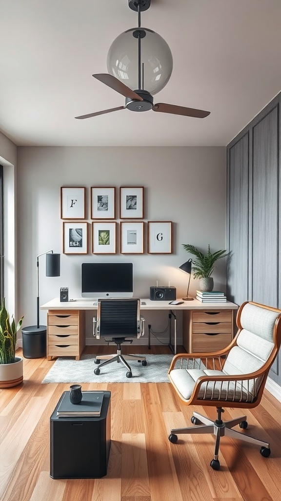 10 Cozy Home Office Ideas for Ultimate Comfort 10 A cozy home office featuring a modern desk, comfortable chair, and plants, designed for productivity.