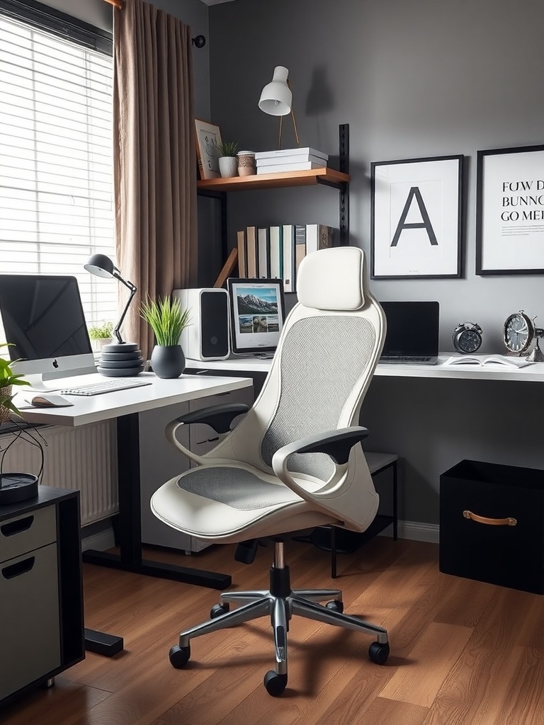 18 Stylish Modern Home Office Ideas to Inspire Your Space 20 A modern home office with an ergonomic chair, desk, and natural light.