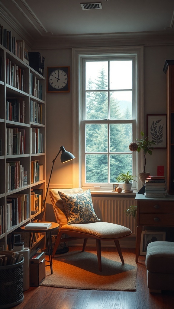 17 Inspiring Home Office Ideas for Men 27 Cozy personal library corner with a chair, bookshelf, and window