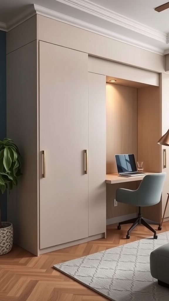 12 Stylish Home Offices Featuring Murphy Beds for Multi-Functional Spaces 18 Stylish home office featuring a Murphy bed mechanism with a desk area.