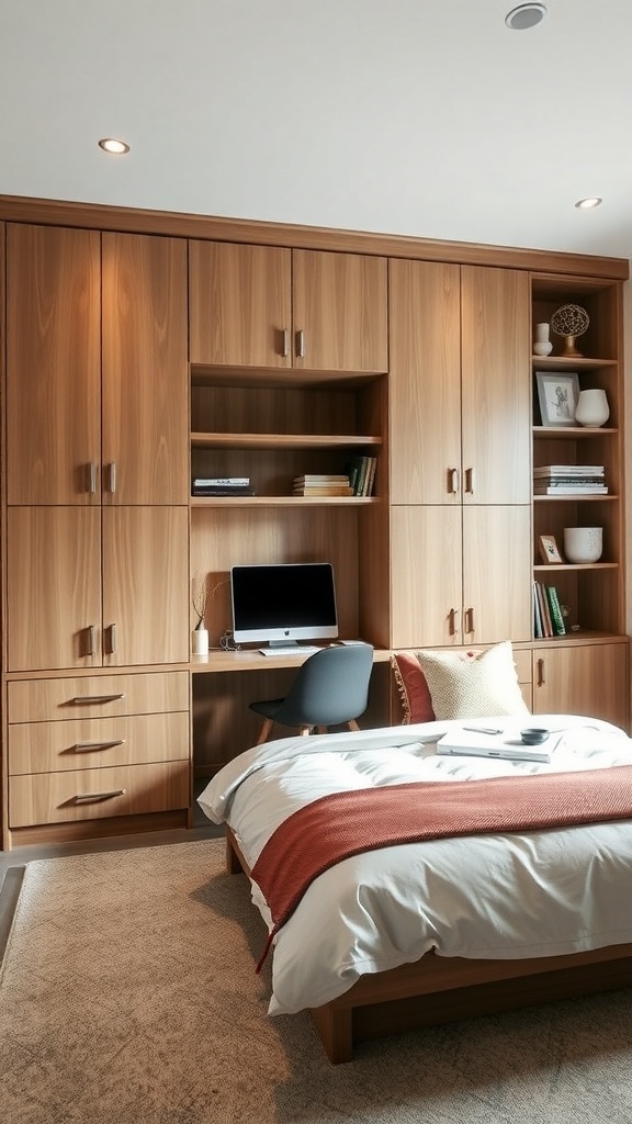 12 Stylish Home Offices Featuring Murphy Beds for Multi-Functional Spaces 21 Home office with Murphy bed and wooden storage solutions