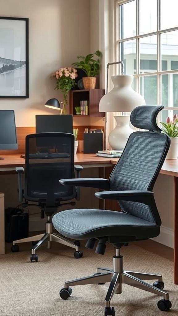 10 Stylish His and Her Office Spaces for Your Home 1 Two ergonomic office chairs in a stylish home office setting