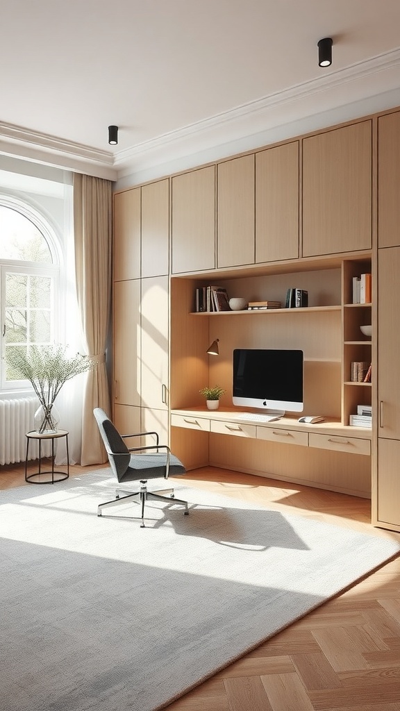 19 Creative Murphy Bed Office Guest Bedrooms Ideas 4 Modern guest room with built-in storage and workspace