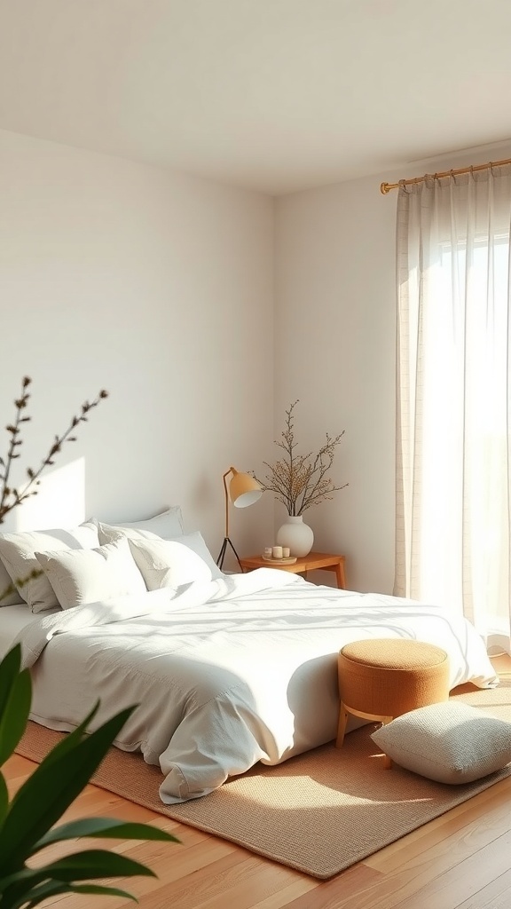 9 Stunning Bedroom Design Ideas to Transform Your Space 18 A serene bedroom with white linens, wooden furniture, and natural light.