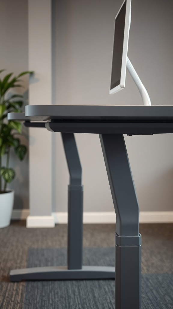 13 Must-Have Standing Desks for Your Home Office Setup 14 A modern adjustable height standing desk with a sleek design and a computer monitor on it.