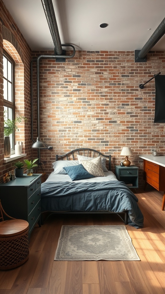 13 Stunning Bedroom Design Styles You Need to Try 7 Cozy bedroom with exposed brick wall, simple bed, and industrial decor