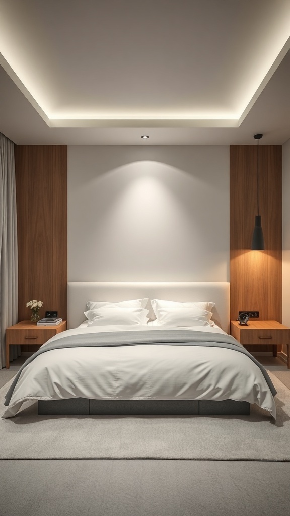 11 Stunning Bedroom Decor Ideas to Transform Your Space 22 A modern bedroom with smart technology features, including ambient lighting and sleek furniture.