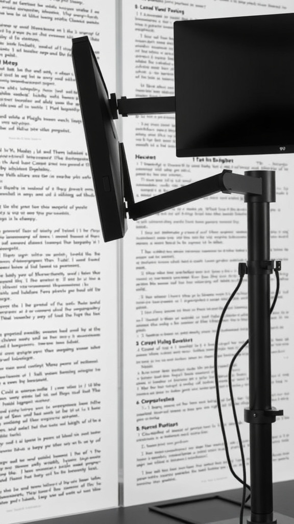 13 Essential Items for the Perfect Double Monitor Setup in Your Home Office 3 Image of adjustable monitor stands holding two monitors in a home office
