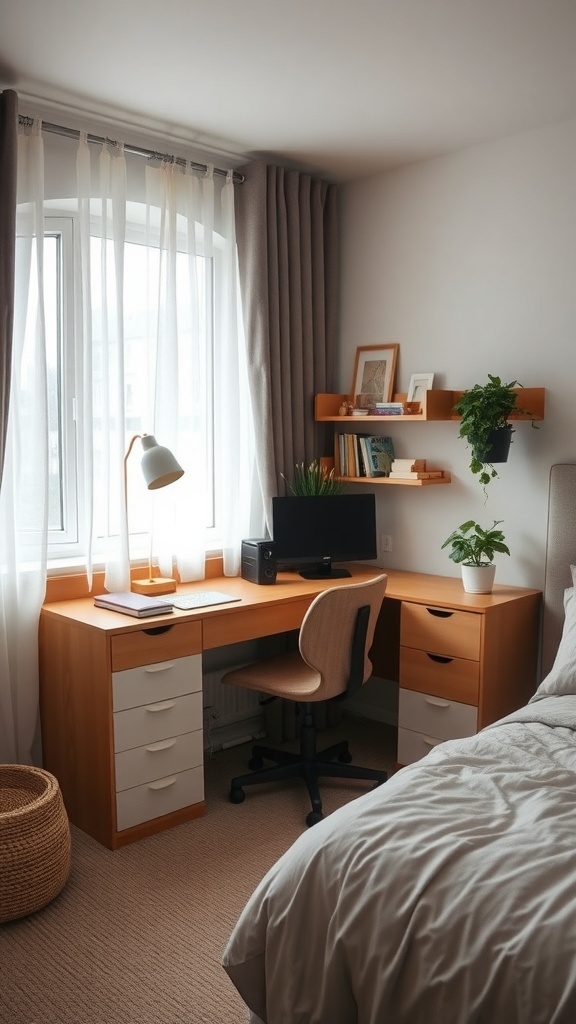 14 Cozy Bedroom Ideas to Transform Your Space 25 Cozy bedroom workspace with a desk, chair, and natural light