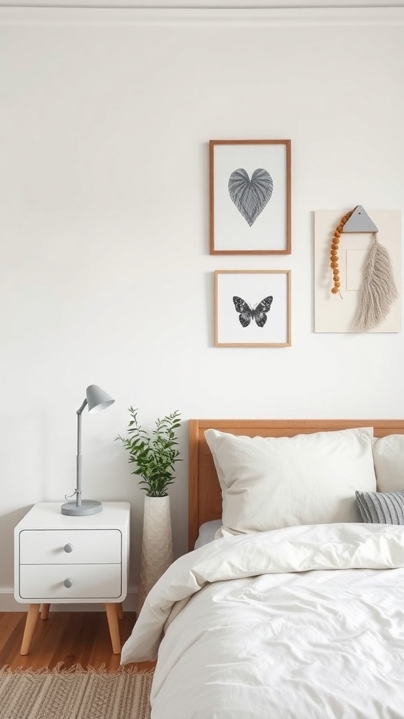 10 Minimal Bedroom Ideas for a Calm and Clutter-Free Space 7 Minimal bedroom with simple wall art and a cozy bed