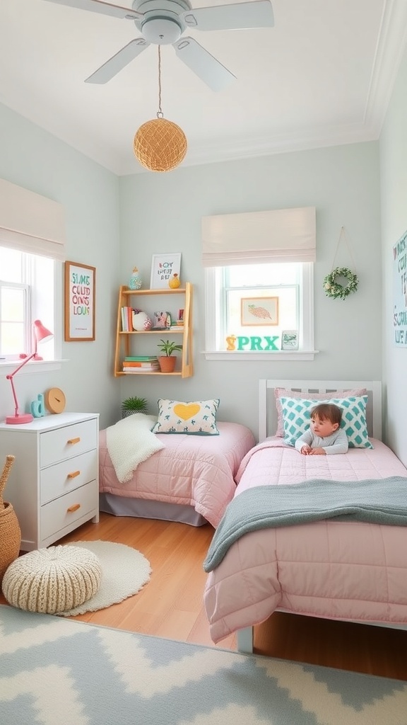 10 Chic Guest Bedroom Ideas for a Cozy Retreat 19 A cozy family-friendly guest bedroom with two beds, playful decor, and a warm atmosphere.