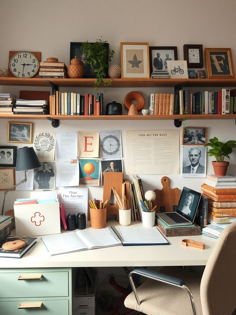 18 Stylish Modern Home Office Ideas to Inspire Your Space 31 A cozy home office with bookshelves, plants, and personal decor.