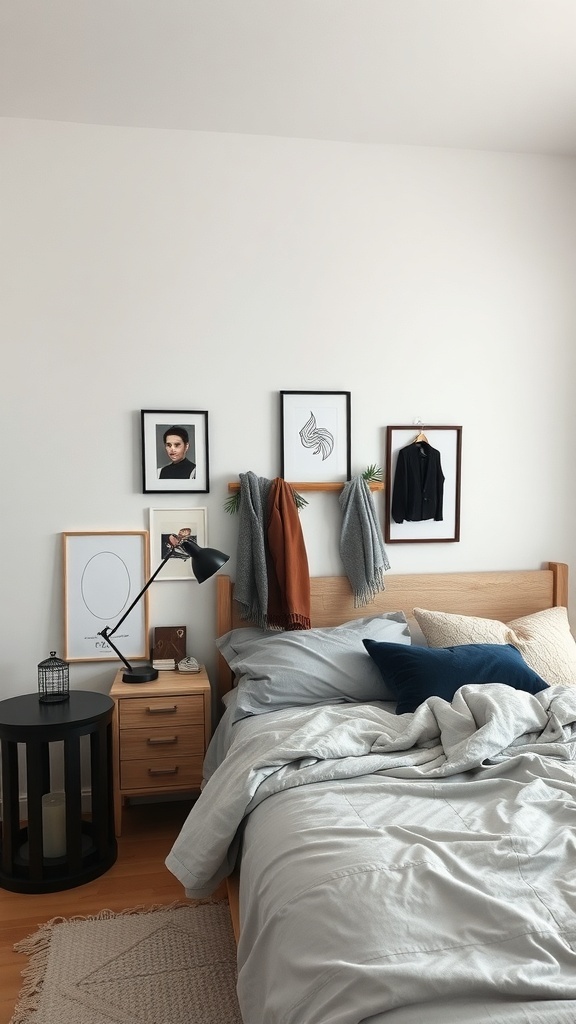 10 Minimal Bedroom Ideas for a Calm and Clutter-Free Space 9 A minimal bedroom with light colors, framed art, and a cozy bed.