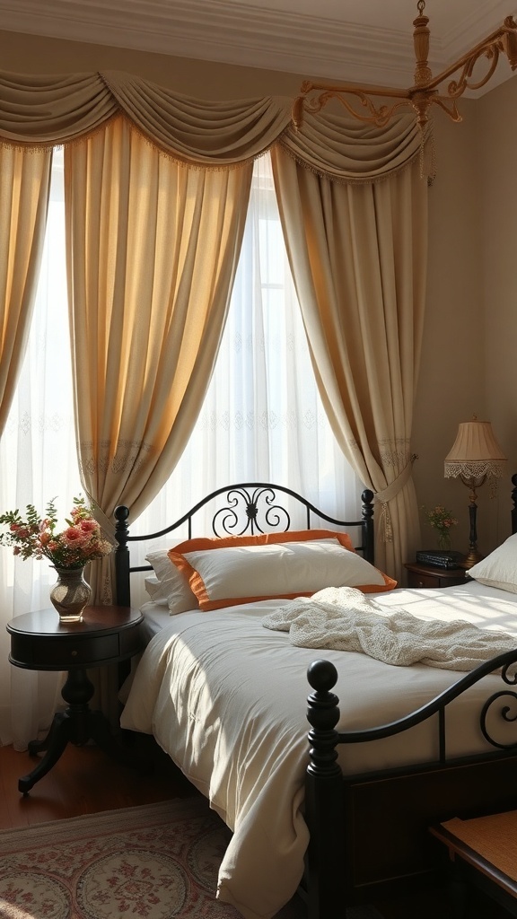 14 Cozy Bedroom Ideas to Transform Your Space 26 Cozy bedroom with elegant curtains and a warm atmosphere