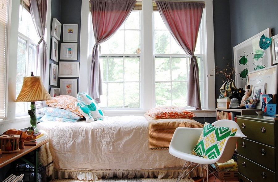 Mid century modern meets eclectic inside this small light filled bedroom 53395