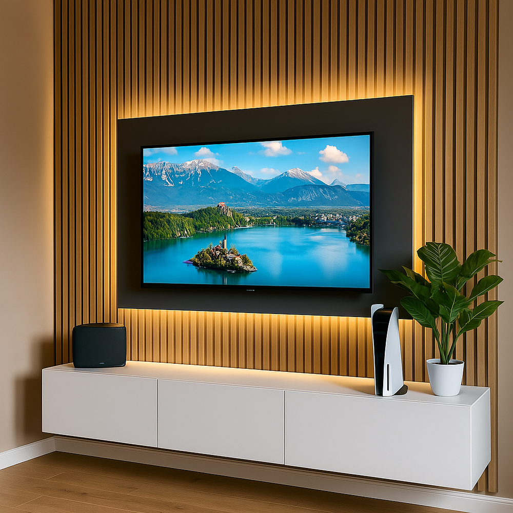 SlattedWoodMediaWallwithWarmLEDLighting