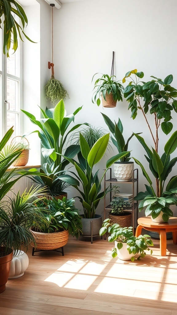 12 Trendy Home Decor Ideas for Millennials 5 A bright room filled with various indoor plants, showcasing a lively atmosphere.