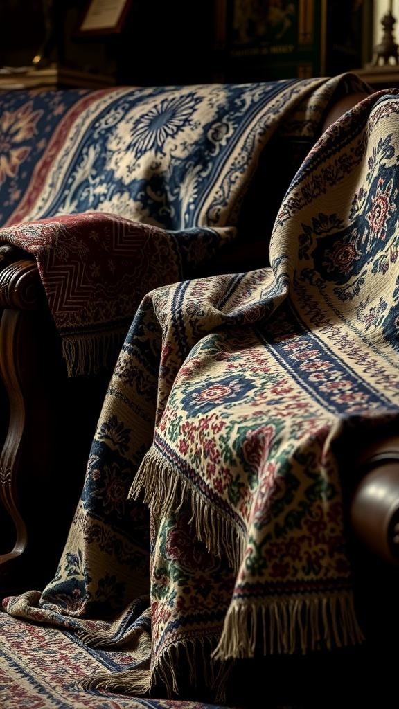 7 Timeless Traditional Home Decor Essentials 3 Vintage patterned textiles draped over furniture