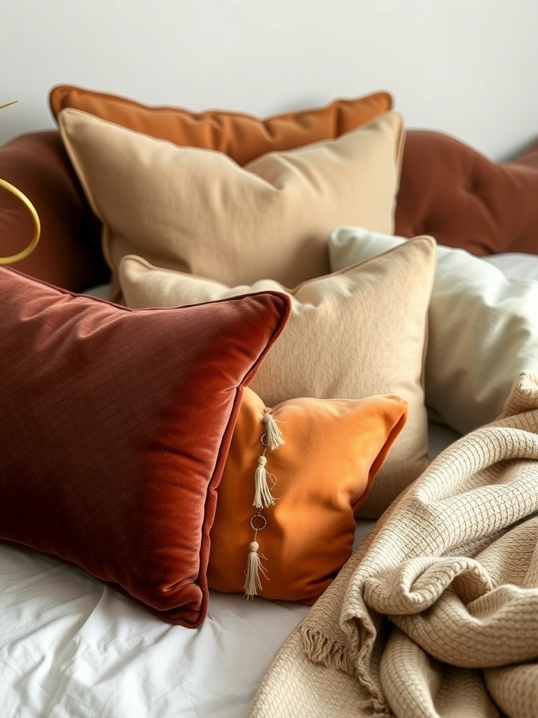 10 Home Decor Trends to Watch in 2025 8 A cozy arrangement of pillows in various textures and colors on a bed.