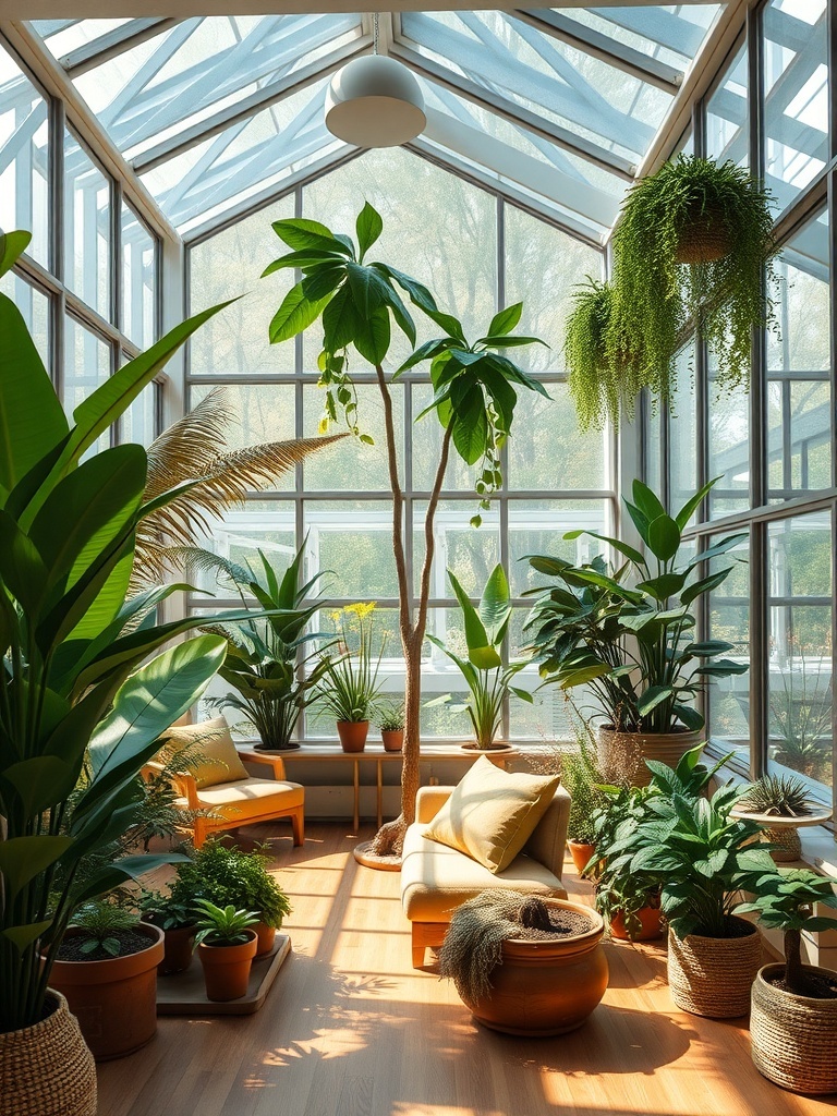 10 Home Decor Trends to Watch in 2025 7 A bright indoor space filled with various plants and natural light, showcasing biophilic design.