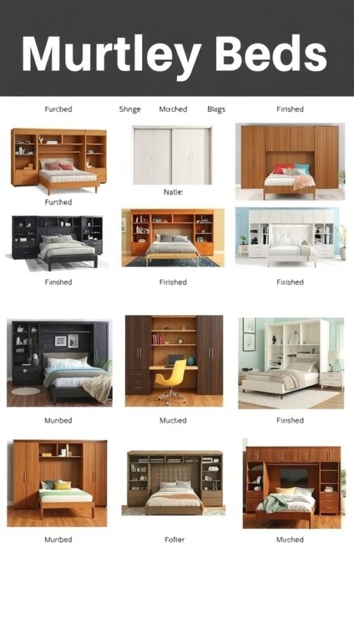Various designs of Murphy beds displayed in a grid format.
