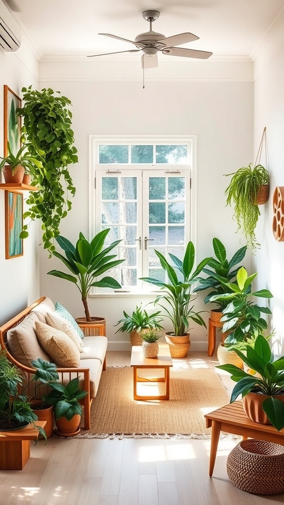 11 Cozy Home Decor Must-Haves for a Warm and Inviting Space 5 Cozy living room with plants, natural light, and wooden furniture