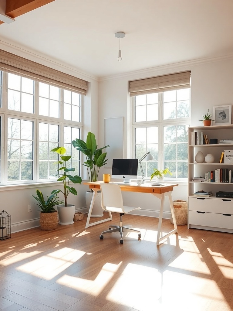 9 Inspiring Home Office Layout Ideas for Maximum Productivity 8 Bright home office with large window, desk, and plants