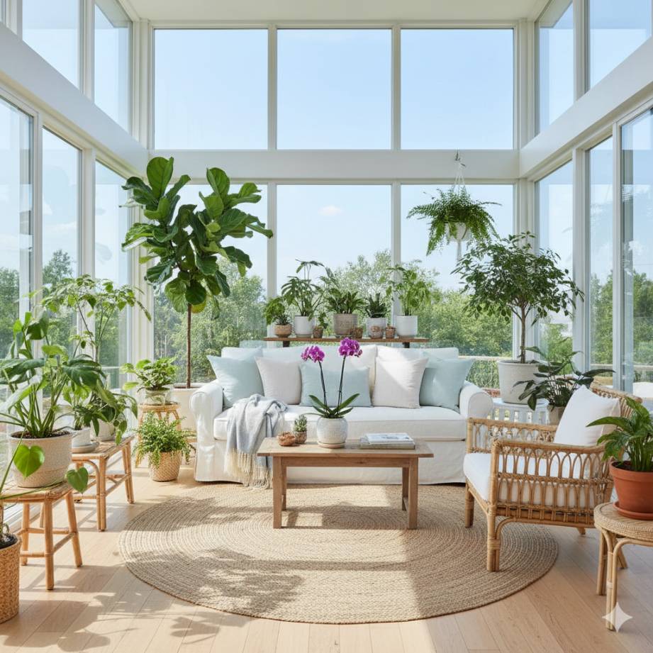 20 Home Décor Ideas Expected to Define 2026 14 A bright and airy sunroom with plenty of plants