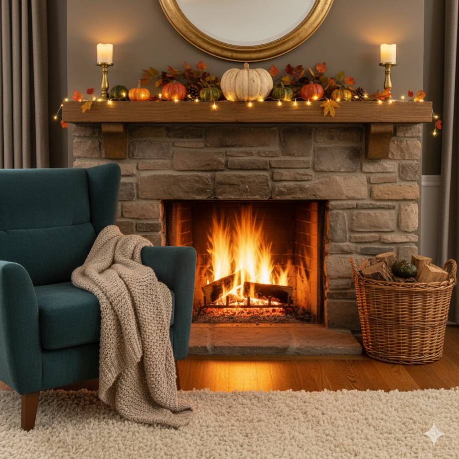 20 Home Décor Ideas Expected to Define 2026 18 A cozy fireplace area with a mantel decorated
