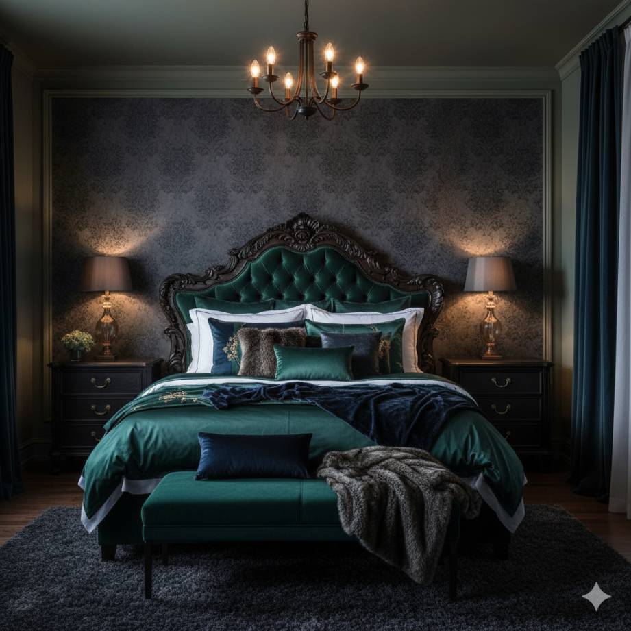 20 Home Décor Ideas Expected to Define 2026 15 A dramatic bedroom with a dark accent wall