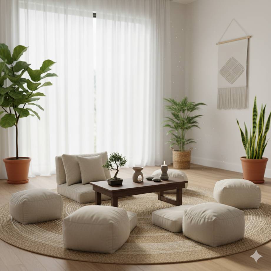 20 Home Décor Ideas Expected to Define 2026 12 A tranquil meditation space with floor cushions