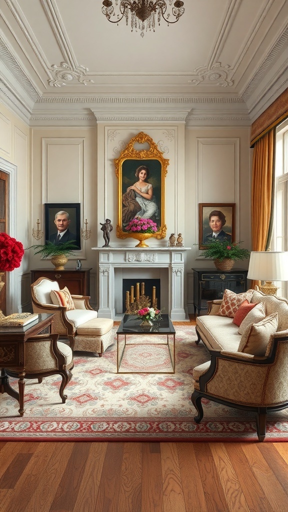 9 Stunning Living Room Designs to Inspire Your Home Makeover 6 A classic living room featuring elegant furniture, a fireplace, and ornate decor.
