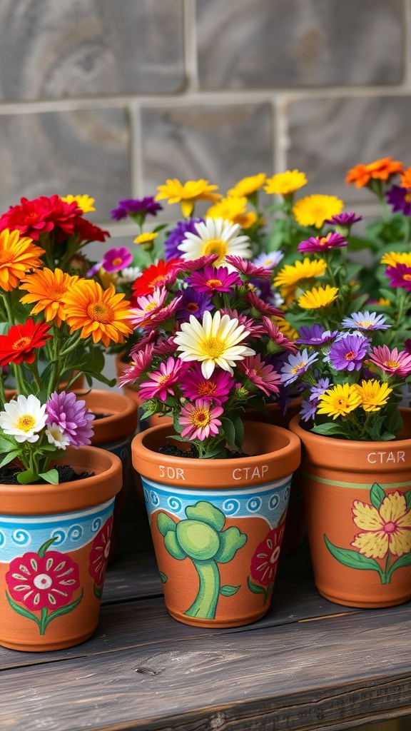 10 Creative DIY Home Decor Ideas to Transform Your Space 5 Colorful hand-painted terracotta pots with flowers