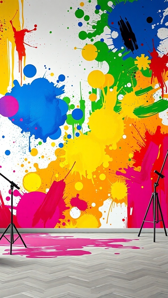 Vibrant abstract art wallpaper with colorful splashes and paint drips
