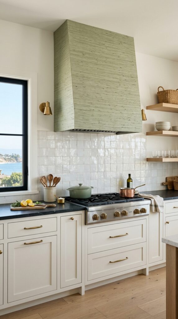 Sage green grasscloth vent hood 2cd410f65d