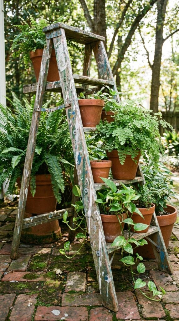 10 Rustic Garden Decor Ideas to Transform Your Outdoor Space 7 Wooden ladder with 202603222242