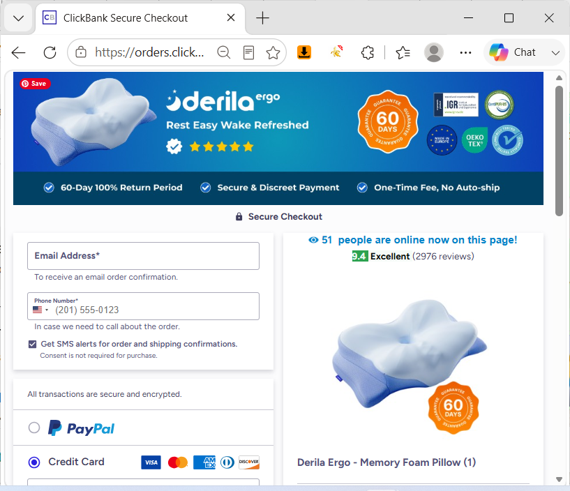 Derila Ergo Pillow Checkout Page