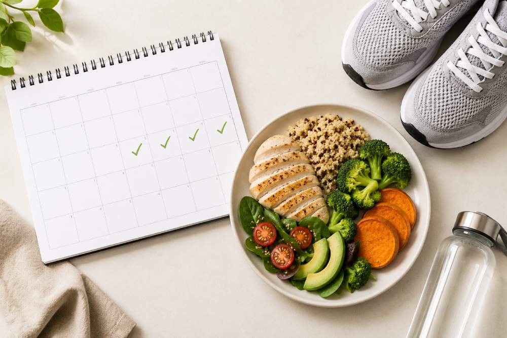 30 day weight loss plan with balanced meals and consistent exercise habits