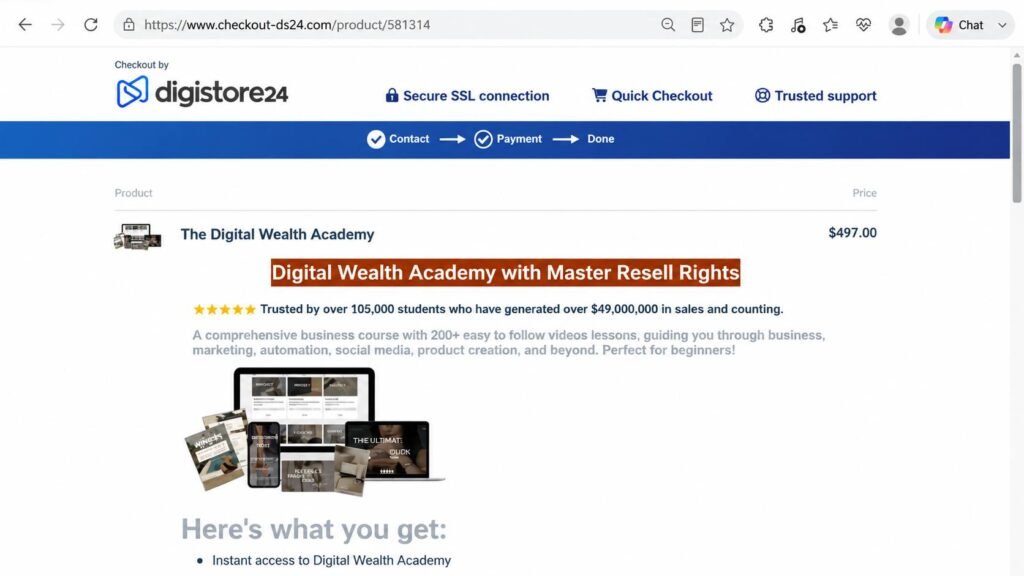 digital wealth academy checkout page