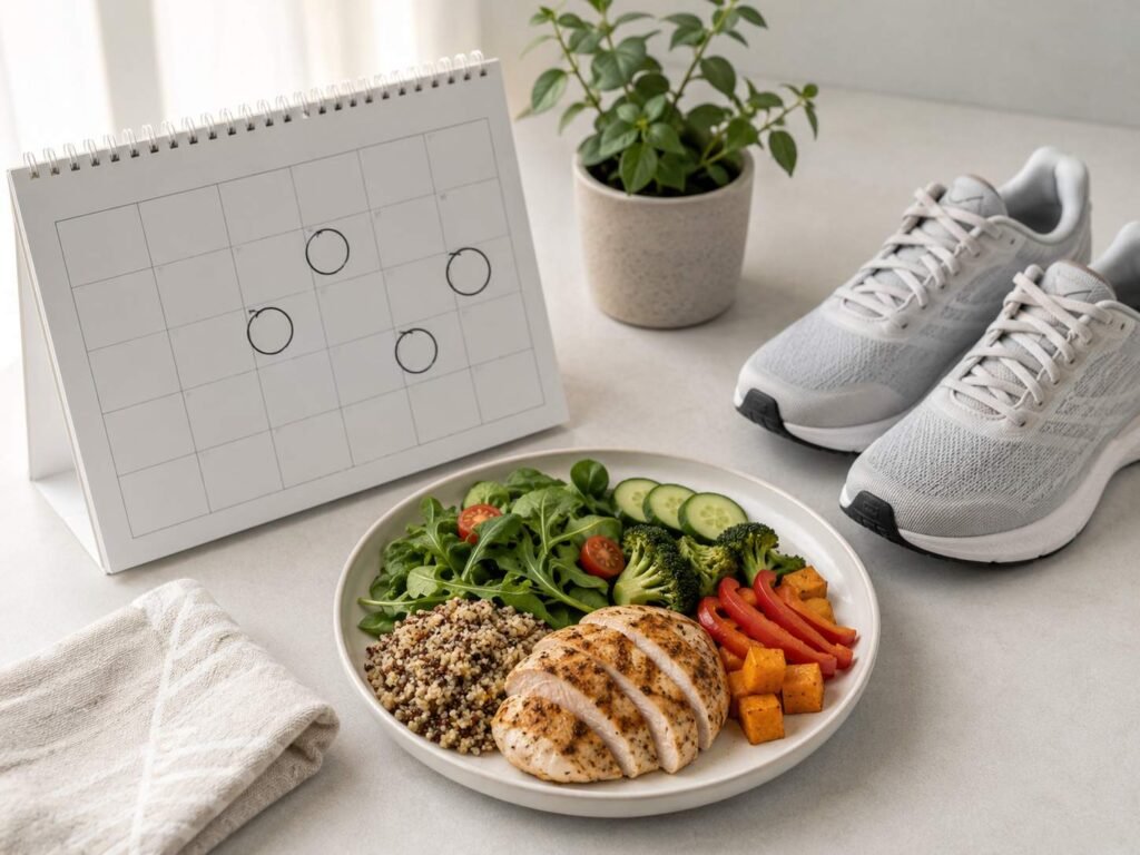 30 day weight loss plan with balanced meals and consistent exercise habits