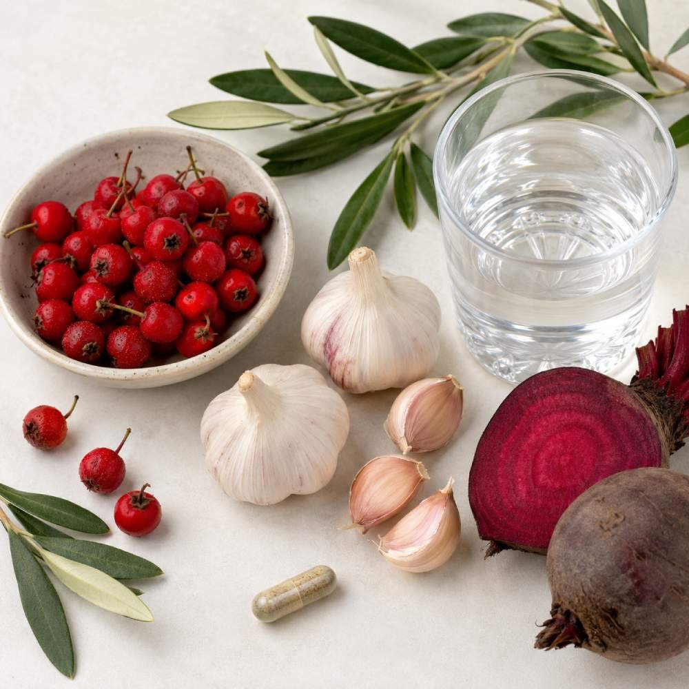 Primary Benefits of Cardiovascular Support Supplements (2026) 1 Natural ingredients used in cardiovascular support supplements for blood pressure and circulation benefits