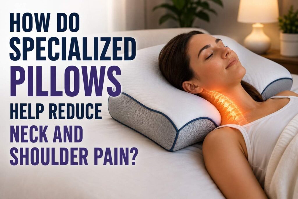 How do specialized pillows help reduce neck and shoulder pain?