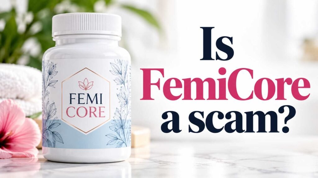 Is FemiCore a Scam? Honest 2026 Review, Complaints & 60-Day Guarantee 1 FemiCore supplement bottle beside the headline “Is FemiCore a scam?” on a clean, wellness-themed background.